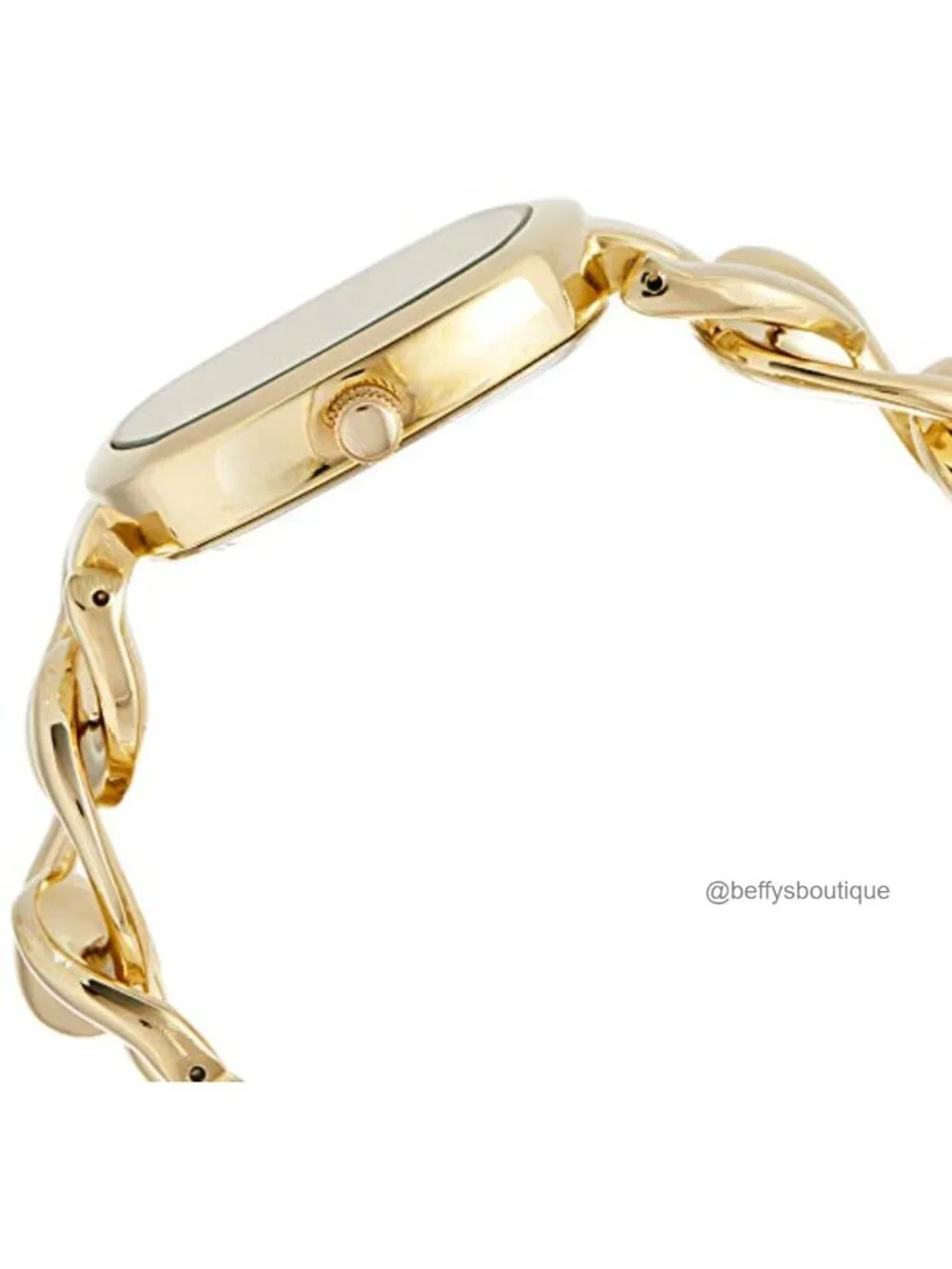 Gold-Tone Chain Bracelet Watch, Square Rhinestone Dial, Quartz